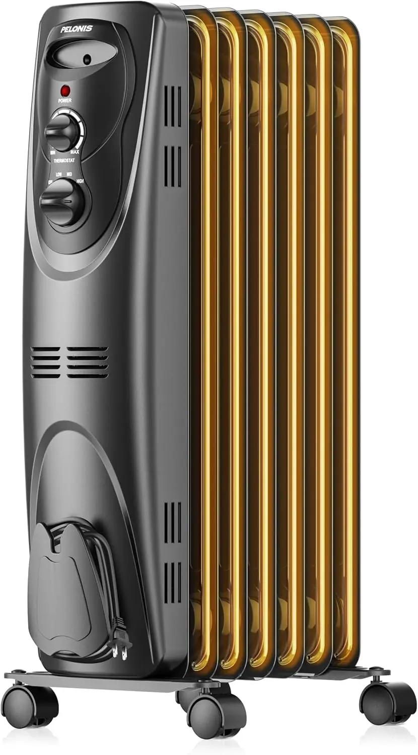 PELONIS Radiator Heater for Large Space, Electric Oil Filled Radiator, Dual Knobs, 1500W, Quiet Space Heater, 3 Modes, Tip-over Protection